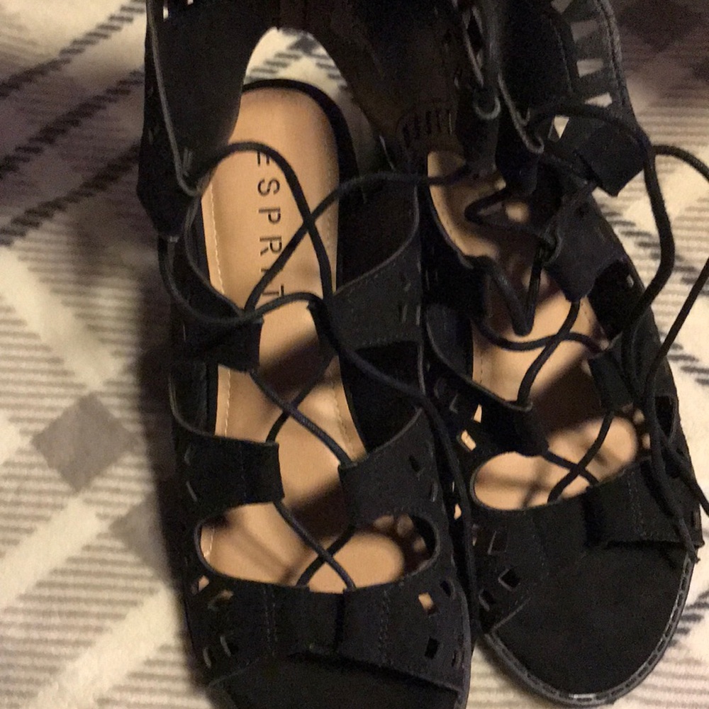 Black lace up heel sandals